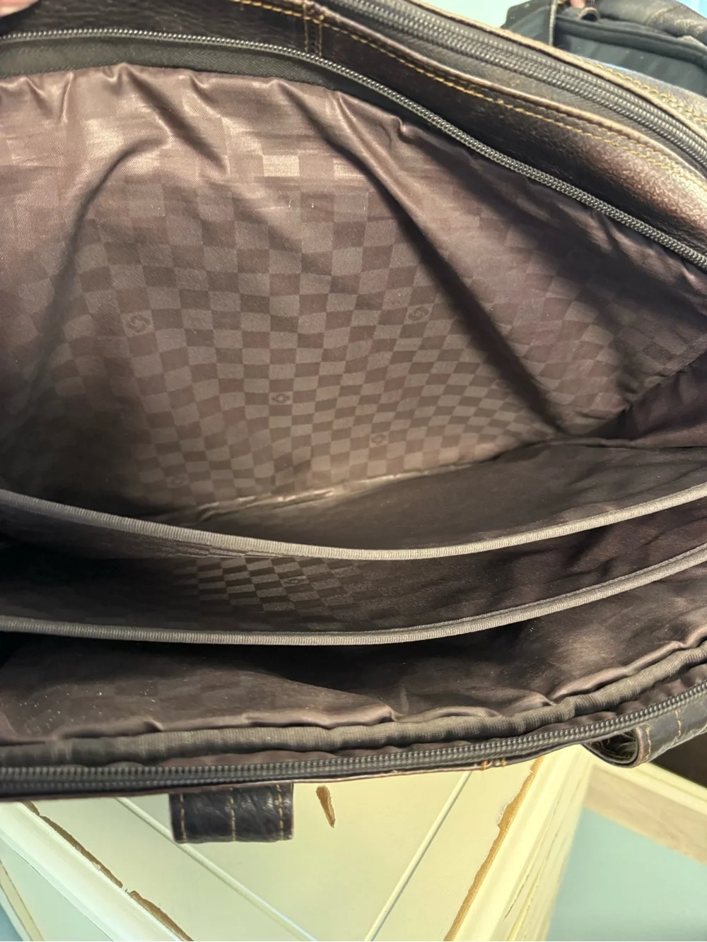 Samsonite Brown Leather Laptop Briefcase Messenger Bag Shoulder Strap